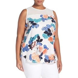 Vince Camuto Floral Print Sleeveless High/Low